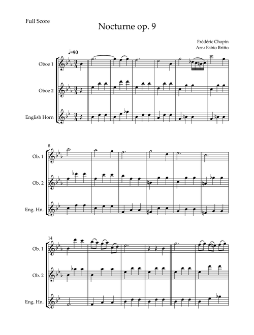 Nocturne Op.9 No. 2 (Frédéric Chopin) for Woodwind Trio (Arr. Fabio Britto) (Woodwind Ensemble)