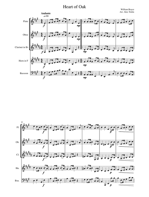 Heart of Oak (Arr. Alex Tinlin) (Woodwind Ensemble)