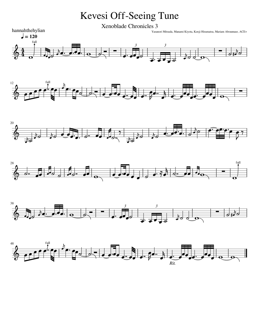 Kevesi Off-Seeing Tune- Xenoblade Chronicles 3 Sheet Music for