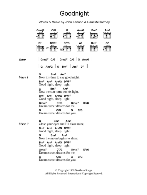 Goodnight - The Beatles (Guitar Chords-Lyrics)