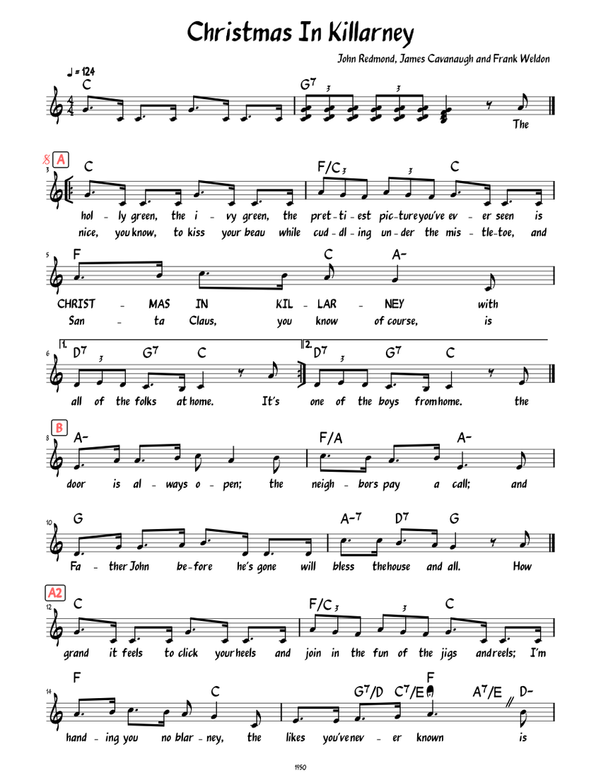 Christmas In Killarney (Lead sheet with lyrics ) Sheet music for Piano (Solo)  Musescore.com