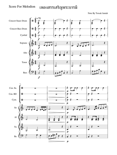 เพลงสรรเสริญพระบารมี-Score for melodion