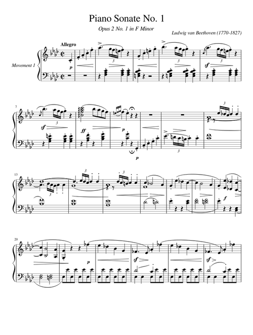 Piano Sonate No.1 Op.2 No.1 in F Minor