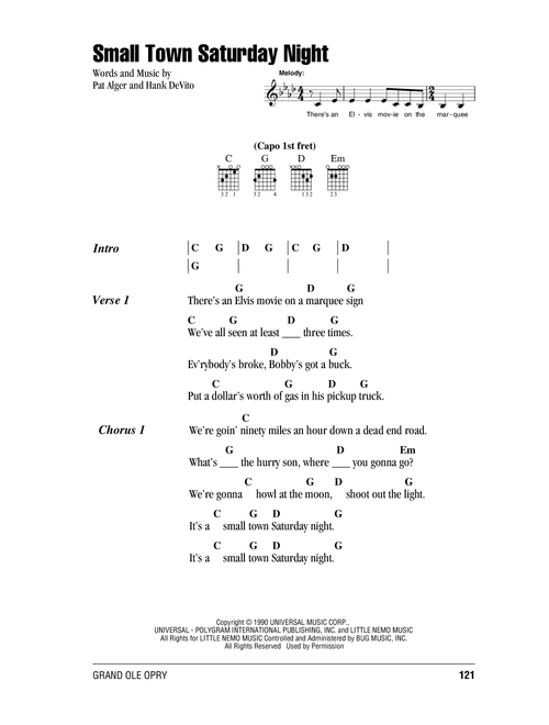 Small Town Saturday Night - Hal Ketchum (Guitar Chords-Lyrics)