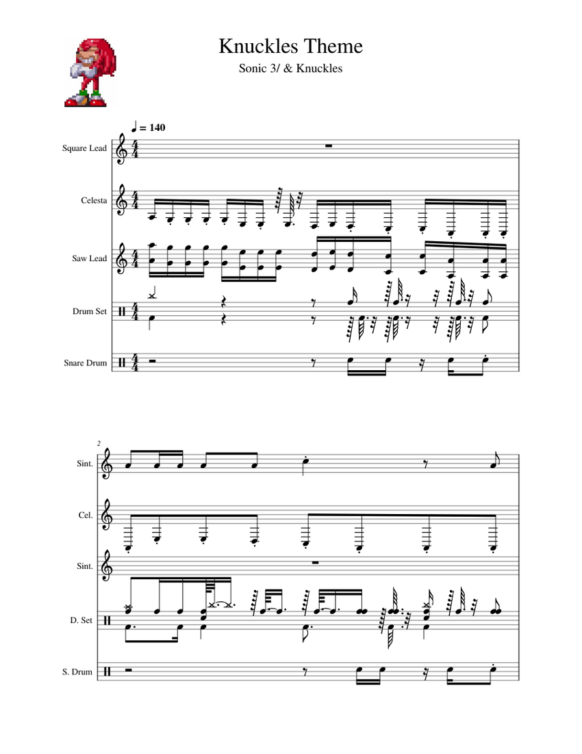 Knuckles Theme [Sonic 3 & Knuckles] Sheet Music for Celesta, Drum group ...