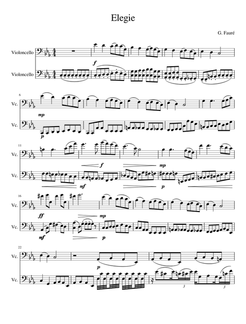 Elegie by G. Fauré for two cellos