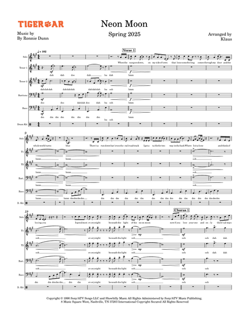 Neon Moon (Arr. Nicklaus "Klaus" Oliva) - Brooks & Dunn (Choral, TTBB)