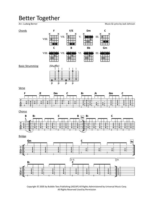 Better Together (Arr. Ludwig Berner) - Jack Johnson (Guitar Chords-Lyrics)