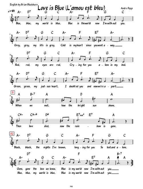 Love Is Blue (Lead sheet with lyrics )