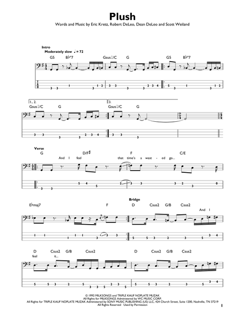 Plush - Stone Temple Pilots (Easy Bass Tab)