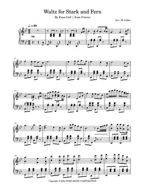 Waltz For Stark And Fern (Arr. M. Galka) - Evan Call (Piano Solo)