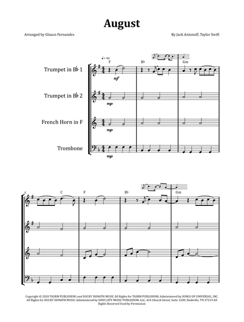 August (Arr. Glauco Fernandes) - Taylor Swift (Brass Ensemble)