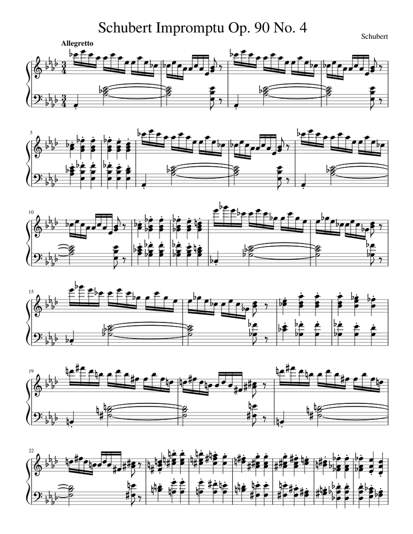 Schubert Impromptu Op. 90 No. 4 Sheet Music for Piano (Solo
