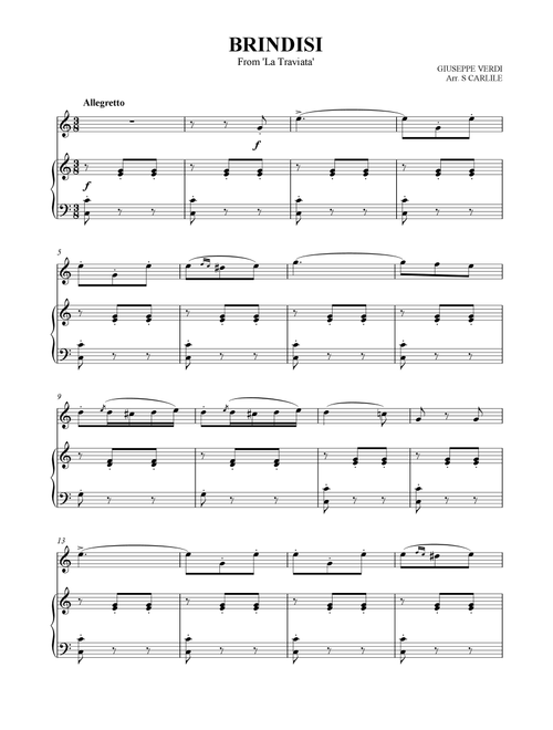 Brindisi ('Drinking Song' From La Traviata) (Arr. SCMusic) - Giuseppe Verdi (Flute and Piano)