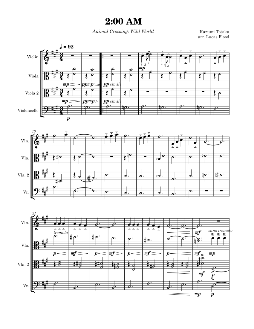2:00 AM (Animal Crossing: Wild World), String Quartet, 2
