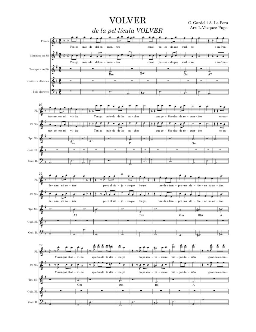 Volver Carlos Gardel COMBO Sheet music for Flute, in bflat