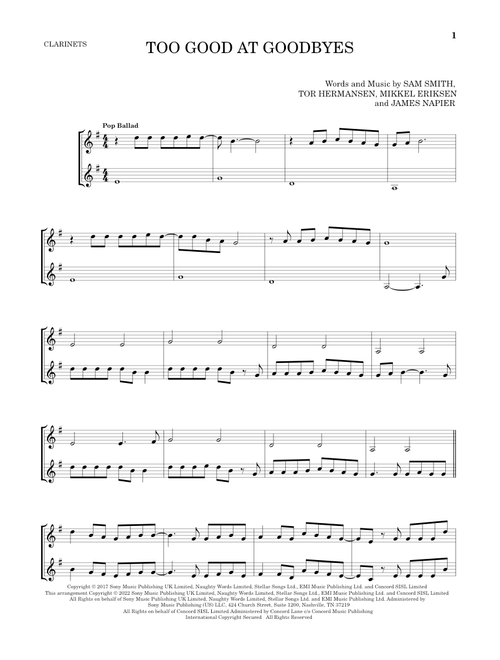 Too Good At Goodbyes - Sam Smith (Clarinet Duet)