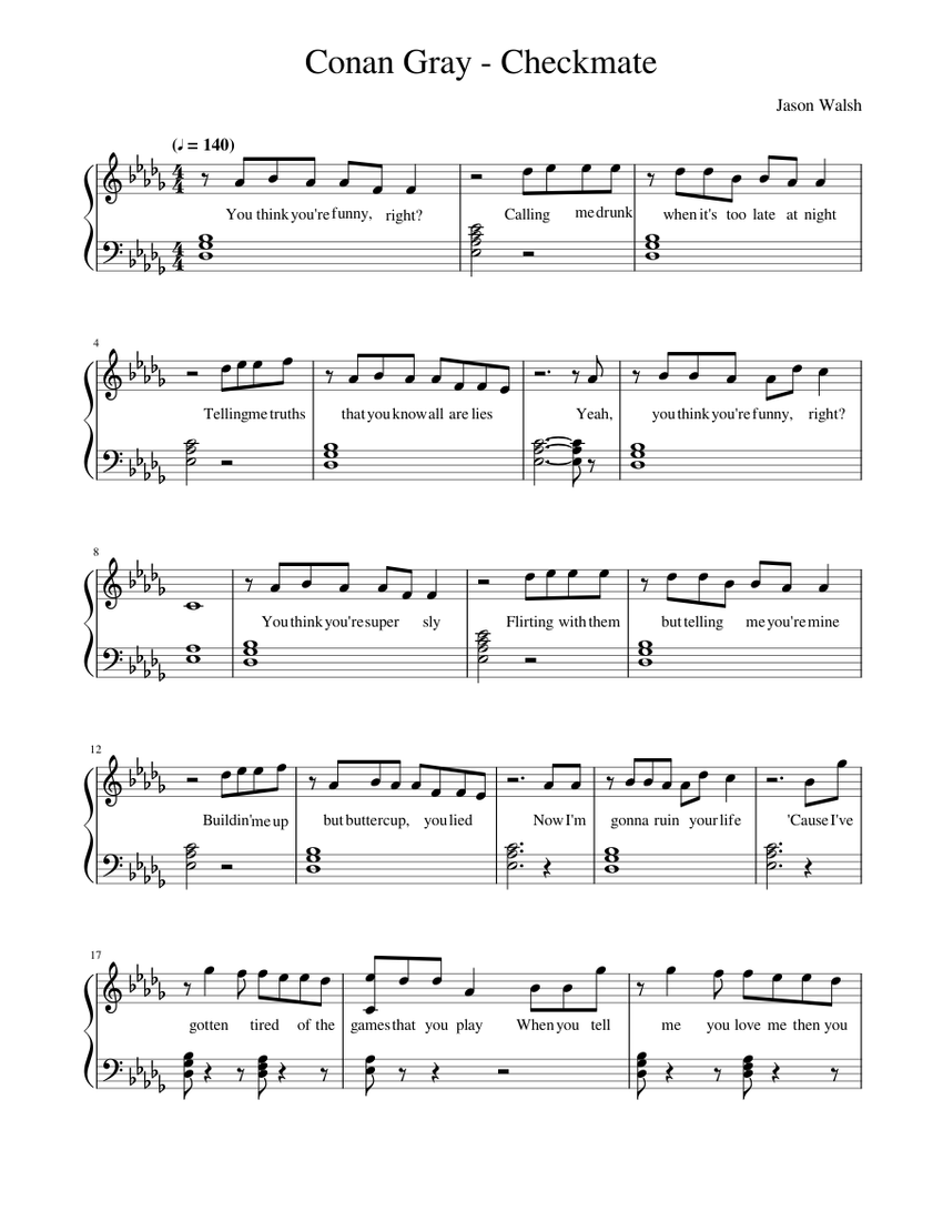 Conan Gray - Checkmate Sheet Music for Piano (Solo) easy | MuseScore.com