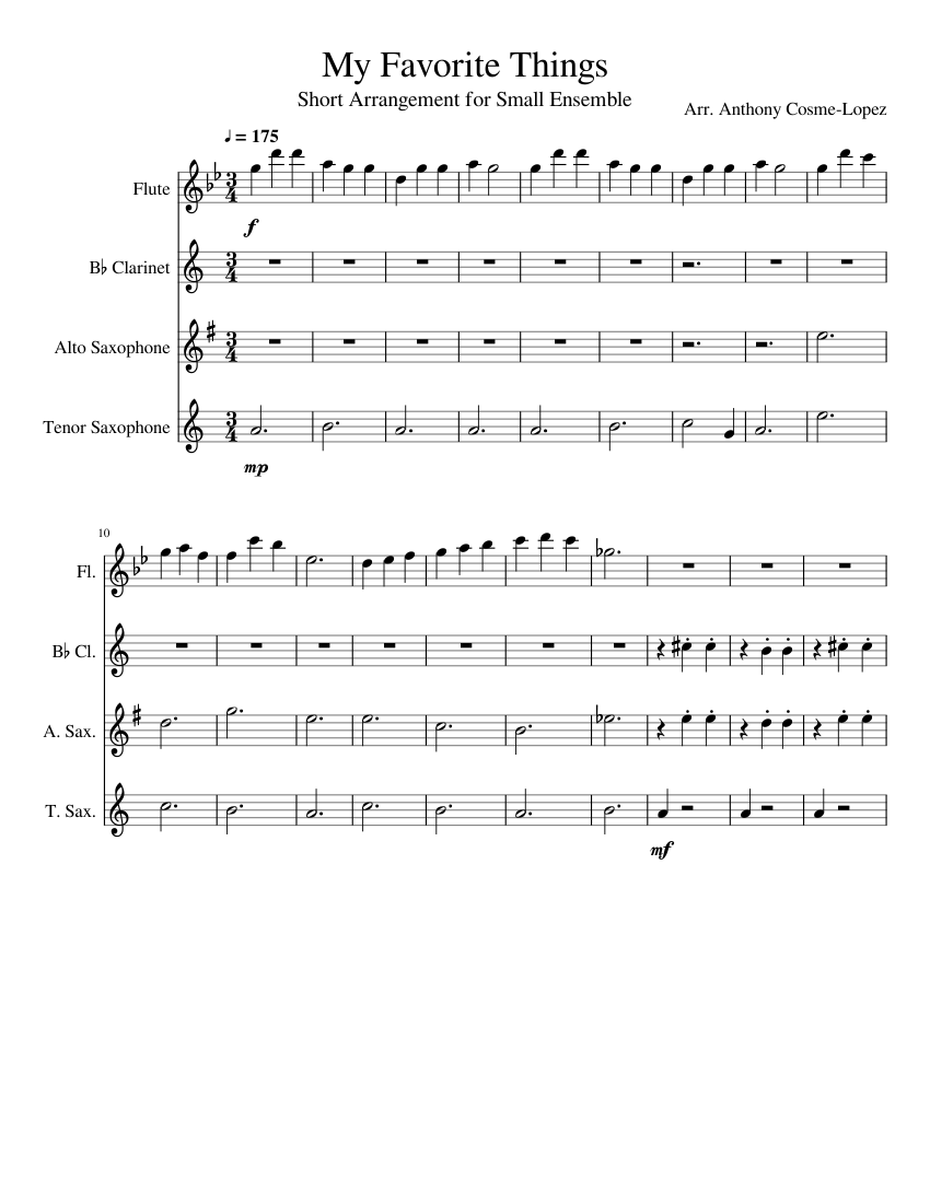 My Favorite Things Arrangement Sheet Music for Flute, Clarinet in b ...