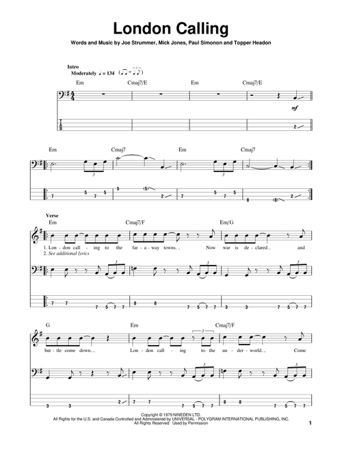 London Calling - The Clash (Bass Tab)