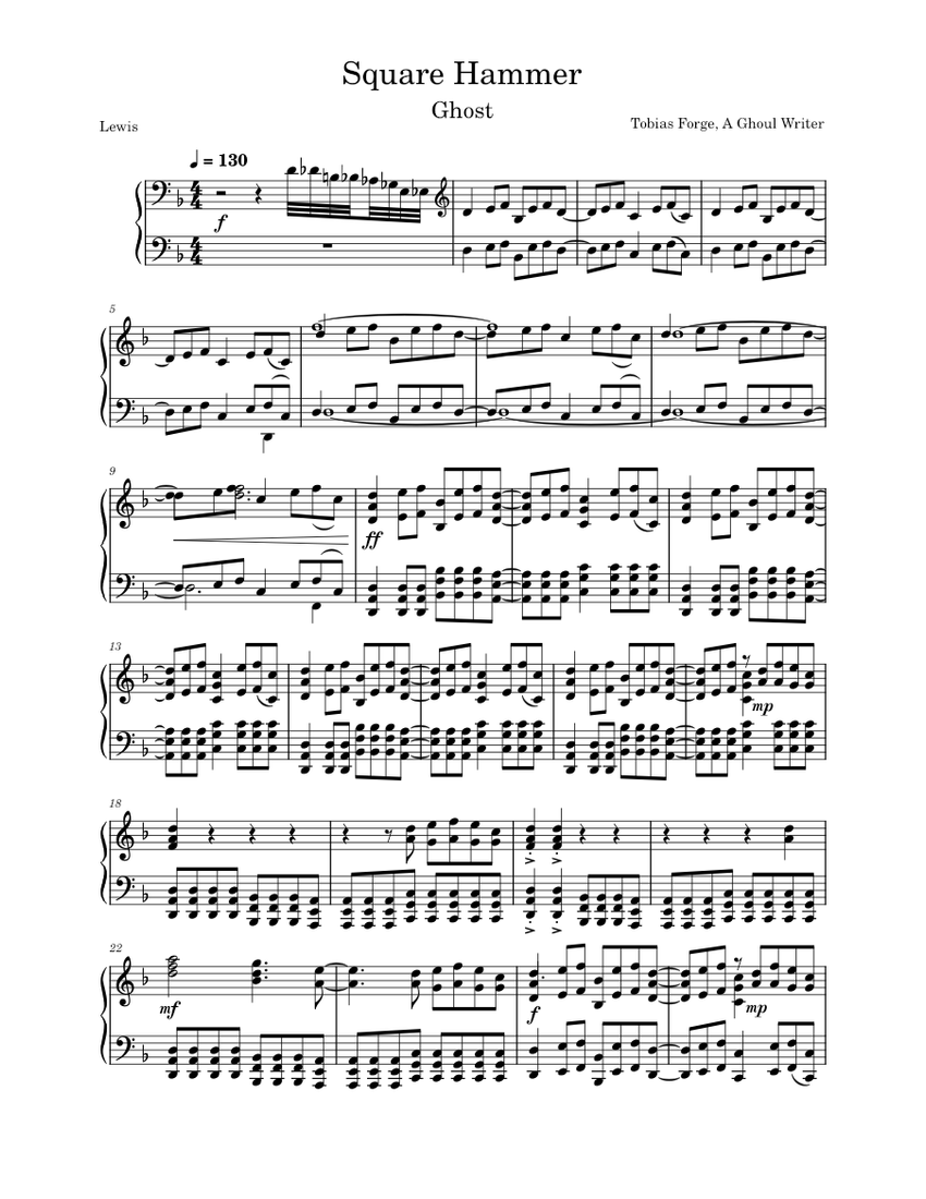 楽譜　New Screen Music Square Square hammer – Ghost Sheet Music for Piano (Solo
