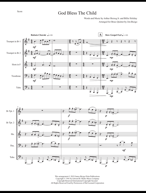 God Bless' The Child (Arr. Jim Bicigo) - Billie Holiday (Brass Ensemble)