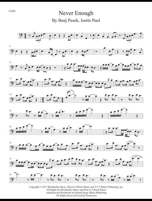 Never Enough (Arr. Kevin Busse) - Justin Paul, Benj Pasek (Cello Solo)