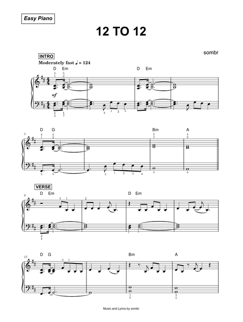 12 to 12 - sombr (Easy Piano)