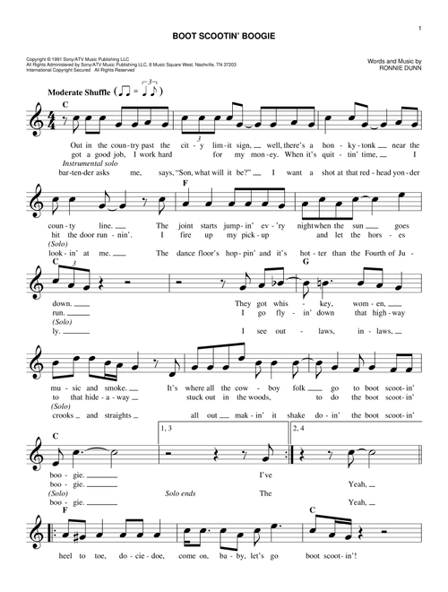 Boot Scootin' Boogie - Brooks & Dunn (Easy Lead Sheet - Fake Book)