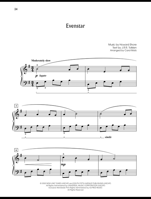 Evenstar (from The Lord Of The Rings: The Two Towers) (arr. Carol Matz) - Howard Shore (Big Note Piano)