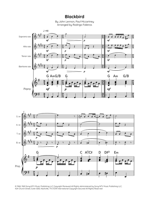 Blackbird (Arr. Rodrigo Faleiros) - The Beatles (Small Ensemble)