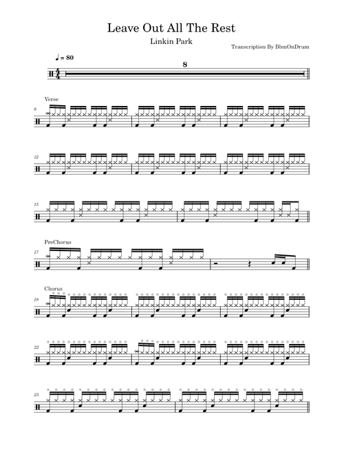Leave Out All The Rest - Linkin Park / Drum Sheet Music
