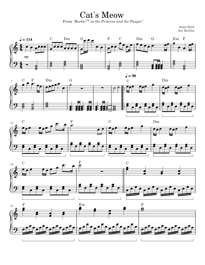 Cat s Meow Arnie Roth Sheet music for Piano Solo Musescore