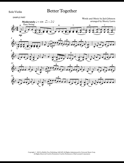 Better Together (Arr. Sherry Lewis) - Jack Johnson (Violin Solo)