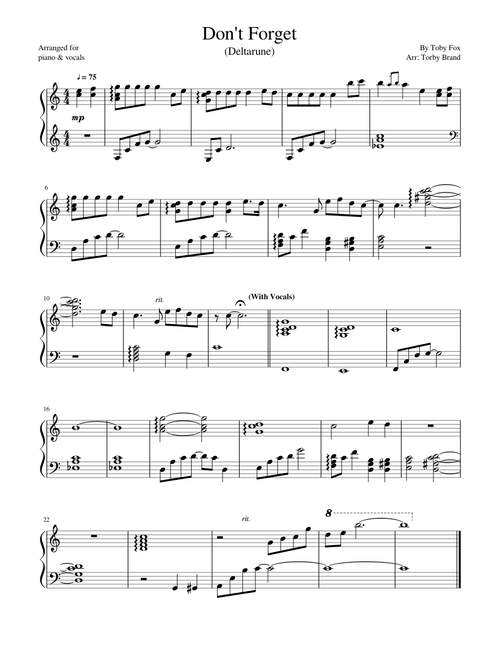 Don't Forget (Deltarune) Piano Solo + Accompaniment