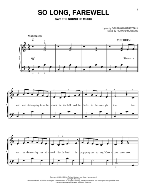 So Long, Farewell (from The Sound of Music) - Rodgers & Hammerstein, The Sound Of Music (Musical) (Easy Piano)