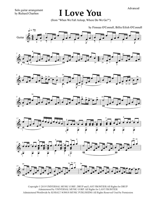 I Love You (Arr. Richard Charlton) - Billie Eilish (Solo Guitar)