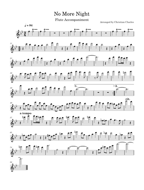 No More Night Flute Accompaniment