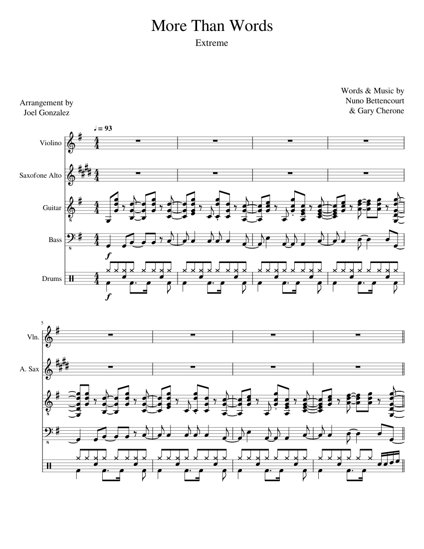 Extreme - More than words Sheet Music for Saxophone alto