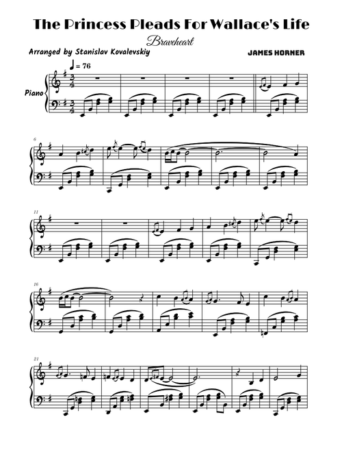 The Princess Pleads For Wallace's Life – James Horner (Piano Cover by Stanislav Kovalevskiy)