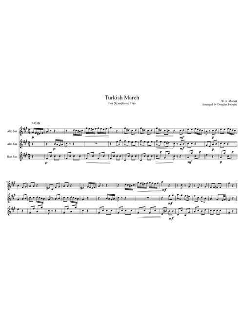 Turkish March for Saxophone Trio