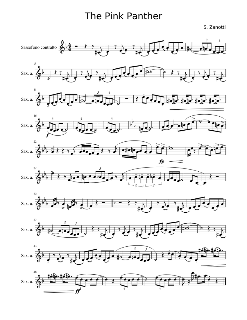 The Pink Panther Sheet music for Saxophone alto, French horn (Solo)