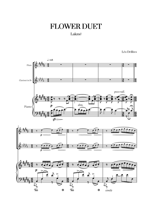 Léo Délibes - Flower Duet (for Flute, Clarinet and Piano) (Arr. Cadenza Editions) (Instrumental Duet)