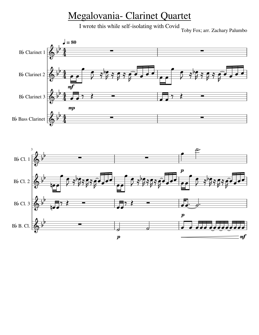 Megalovania Quartet Sheet music for in bflat