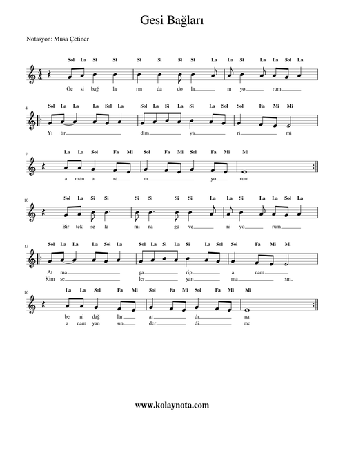 Gesi Bağları - Kolay Nota