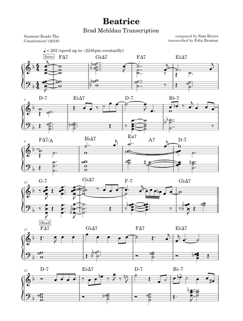 Beatrice – Brad Mehldau (Transcription)