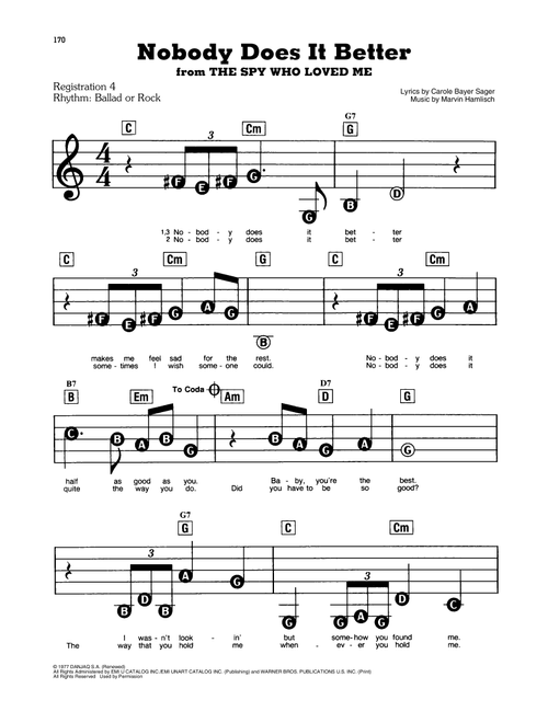Nobody Does It Better - Carly Simon (E-Z Play Today)