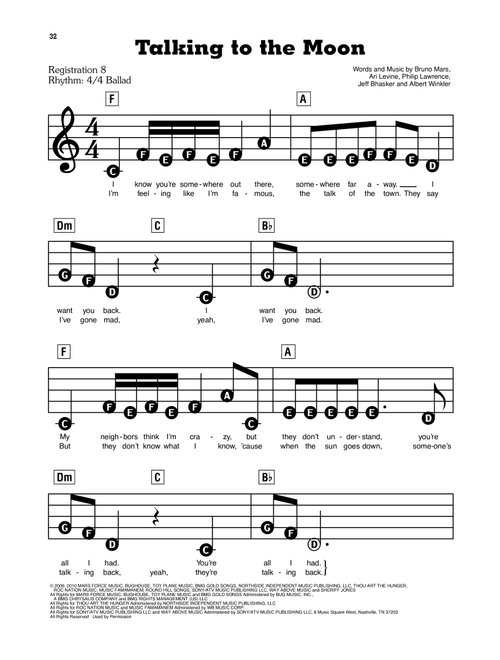 Talking To The Moon - Bruno Mars (E-Z Play Today)