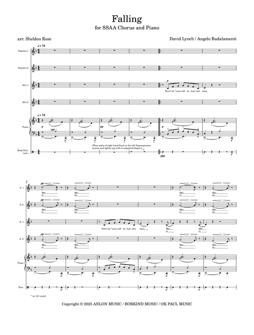 Falling (Arr. Sheldon Rose) - Angelo Badalamenti (Choral, SSAA)
