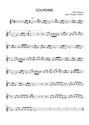 Gulpembe – Barış Manço Unutamadim - Baris Manço Sheet Music for Piano ...